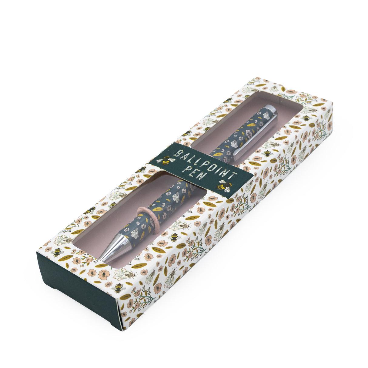 Beekeeper Ballpoint Pen – Black Ink Pen with Floral Bee Design & Gold Trim in Gift Box – Stationery Gift for Gardeners & Bee Lovers