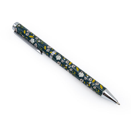 Beekeeper Ballpoint Pen – Black Ink Pen with Floral Bee Design & Gold Trim in Gift Box – Stationery Gift for Gardeners & Bee Lovers