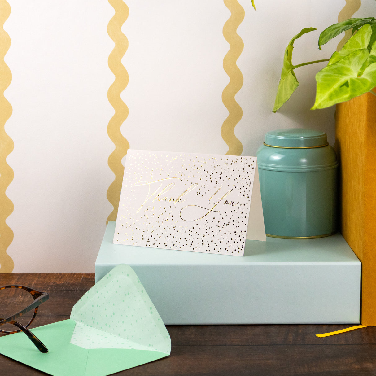 12 Notecards and Envelopes in Gift Box - “Thank You” Spots Design