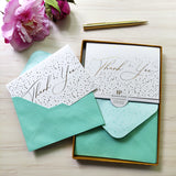 12 Notecards and Envelopes in Gift Box - “Thank You” Spots Design