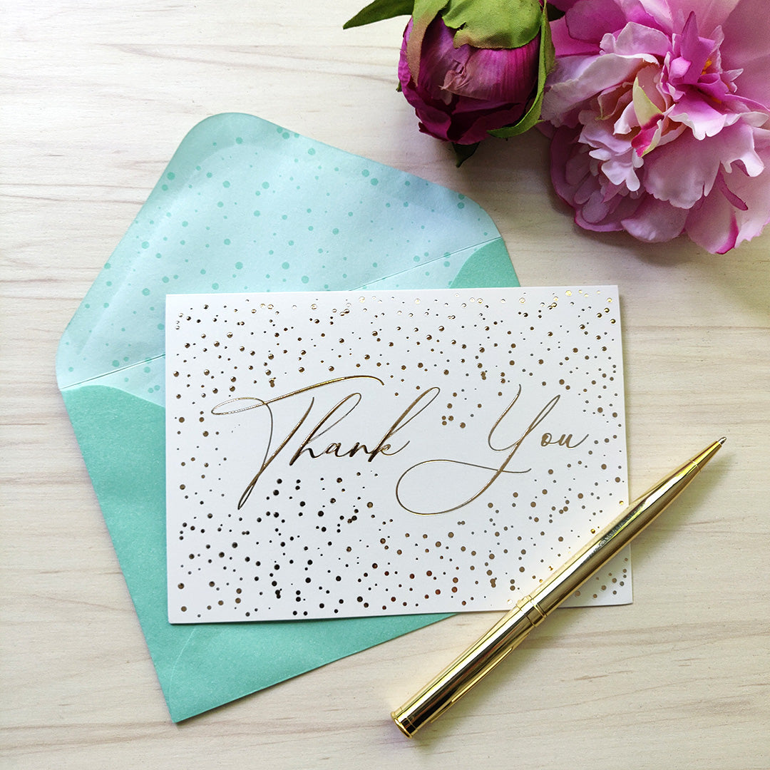 12 Notecards and Envelopes in Gift Box - “Thank You” Spots Design