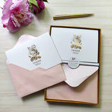 12 Notecards and Envelopes in Gift Box - “Thank You” Flower Bouquet Design