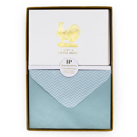 12 Notecards and Envelopes in Gift Box - “Just A Little Note” Chicken Design
