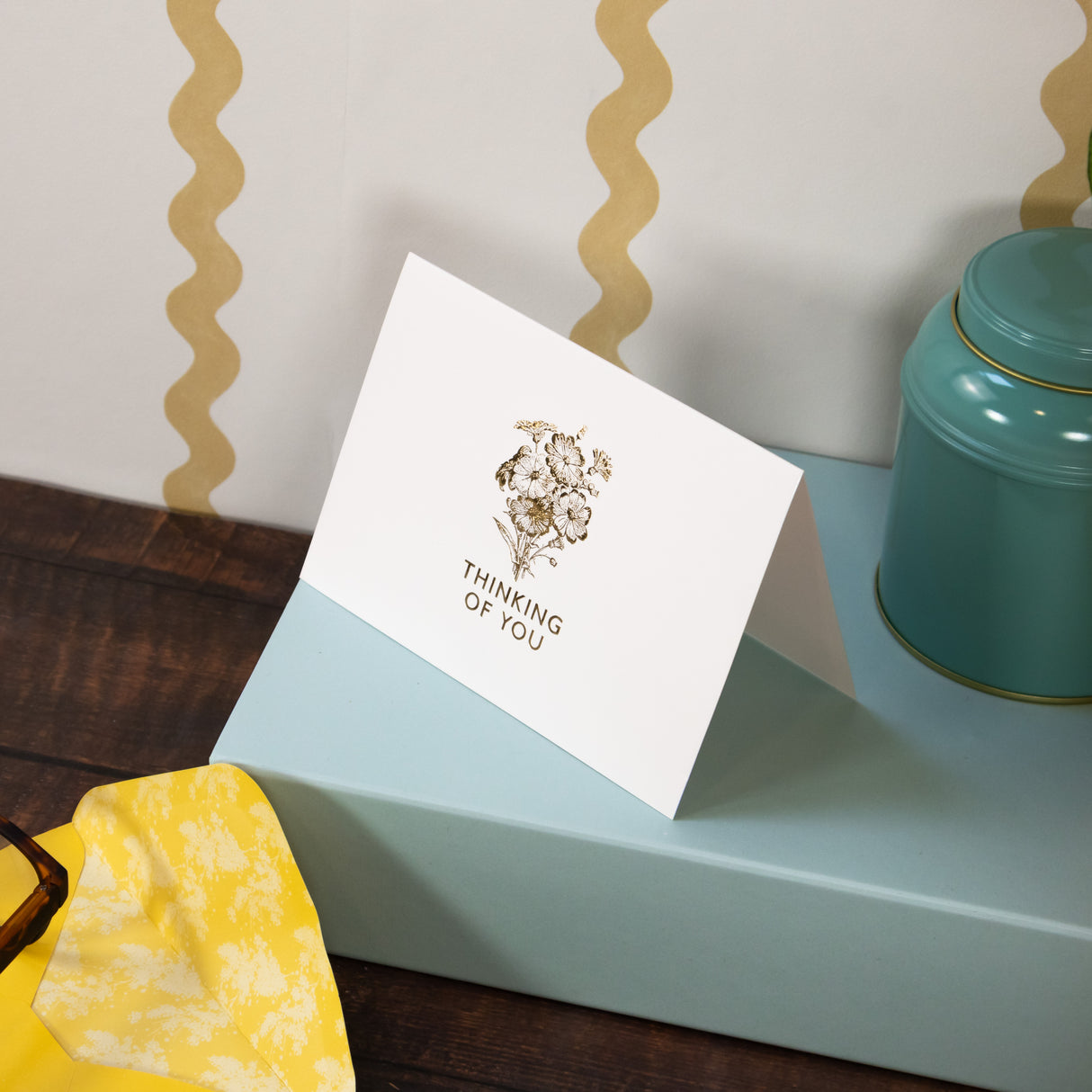 12 Notecards and Envelopes in Gift Box - “Thinking Of You” Flower Bouquet Design