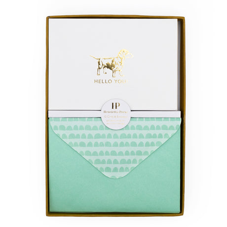 12 Notecards and Envelopes in Gift Box - “Hello You” Dachshund Design