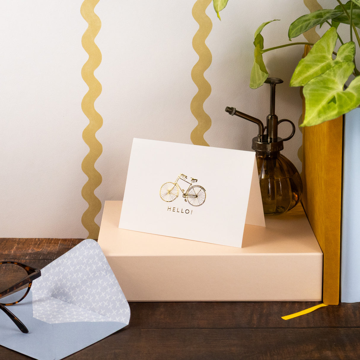 12 Notecards and Envelopes in Gift Box - “Hello” Bicycle Design