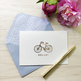 12 Notecards and Envelopes in Gift Box - “Hello” Bicycle Design