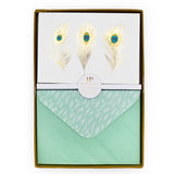 12 Notecards and Envelopes in Gift Box - Peacock Feathers Design