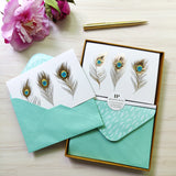 12 Notecards and Envelopes in Gift Box - Peacock Feathers Design