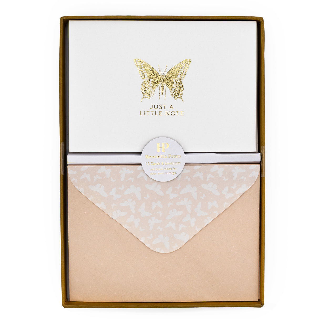 12 Notecards and Envelopes in Gift Box - “Just A Little Note” Butterfly Design