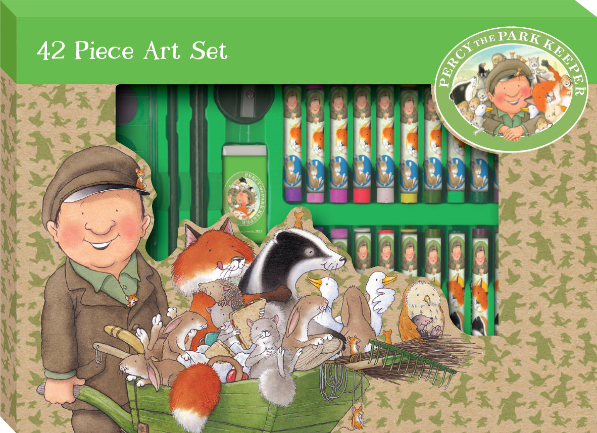 Percy The Park Keeper Children's 42 Piece Art Set - For Ages 3 to 8 Years - Includes Paints and Crayons