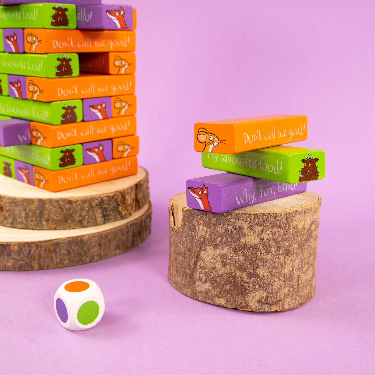 The Gruffalo Tumble Tower Game - Wooden Stacking Set With Dice