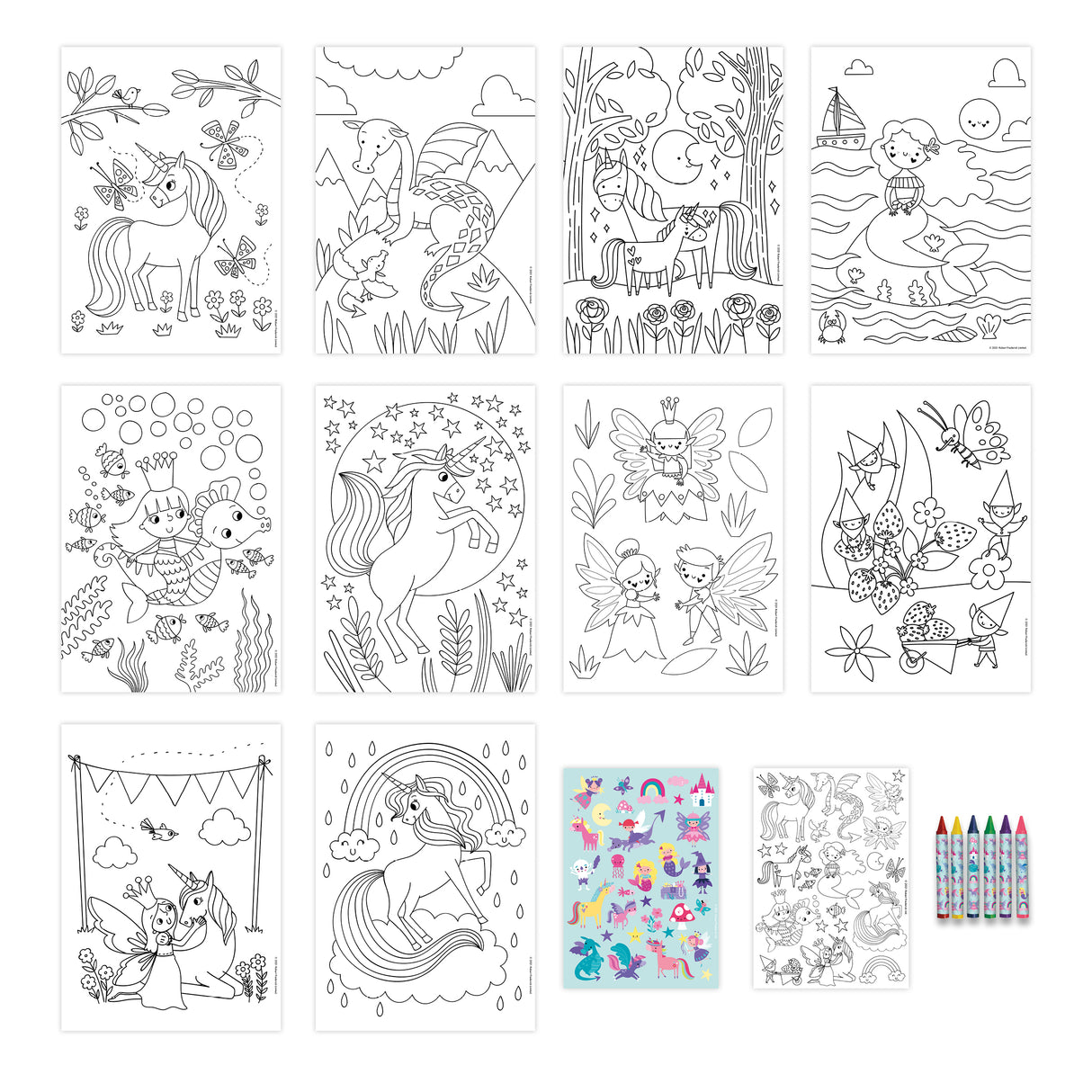 Magical Creatures Children's Colouring Set - Includes Crayons and Stickers