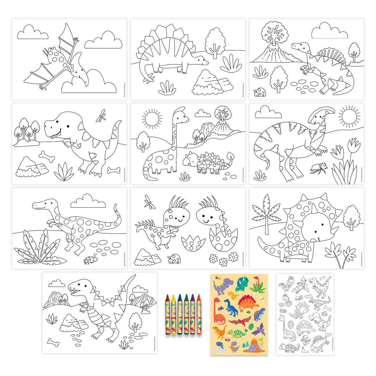 Dinosaurs Children's Colouring Set - Includes Crayons and Stickers