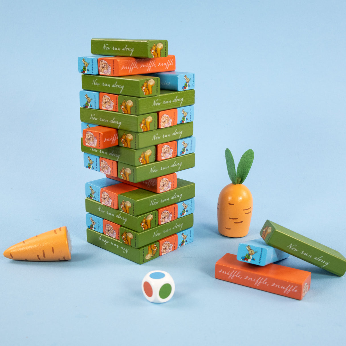 Peter Rabbit Tumble Tower Game - Wooden Stacking Set With Dice