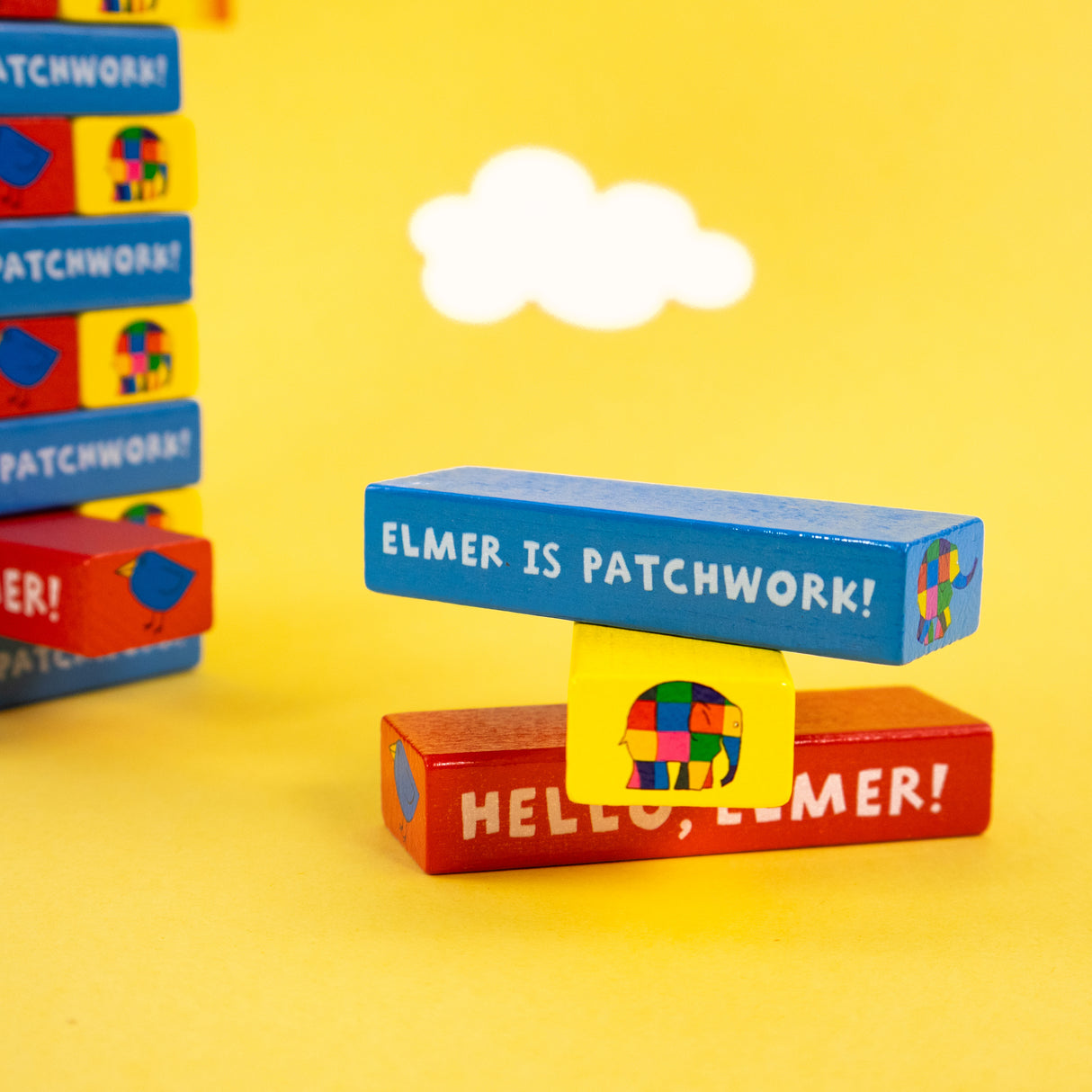 Elmer Tumble Tower Game - Wooden Stacking Set With Dice