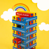 Elmer Tumble Tower Game - Wooden Stacking Set With Dice