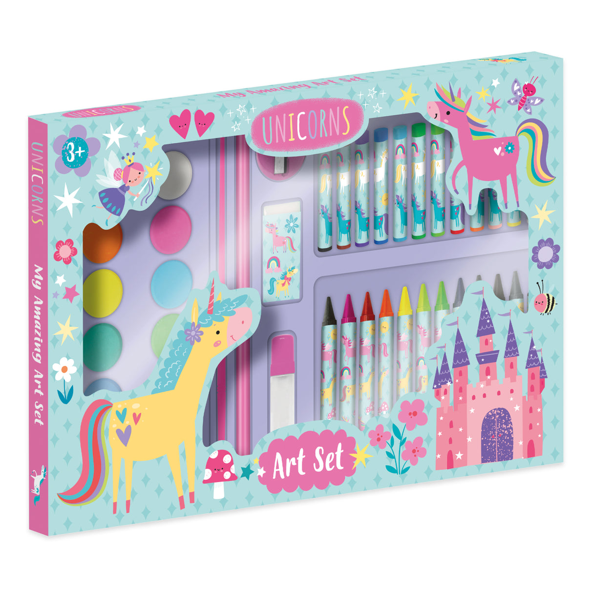 Unicorns Children's 42 Piece Art Set - For Ages 3 to 8 Years - Includes Paints and Crayons