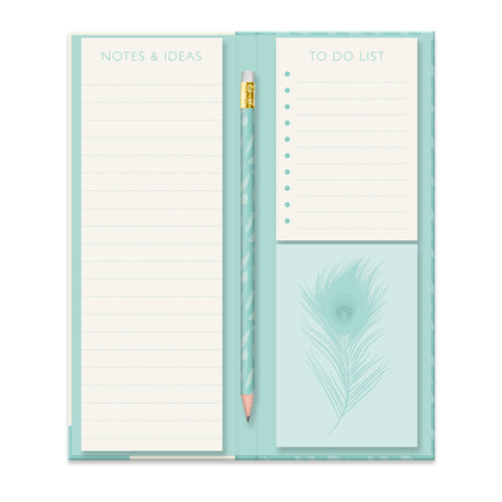 Peacock Feathers Tall Notepad & List Set With Pencil