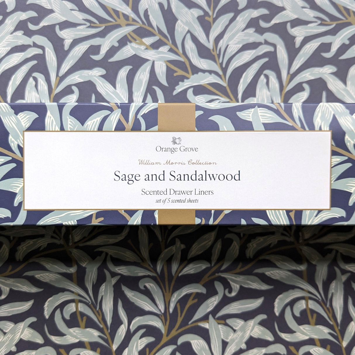 Orange Grove Scented Drawer Liner - Set of 5 Sage and Sandalwood - William Morris Leaves Design