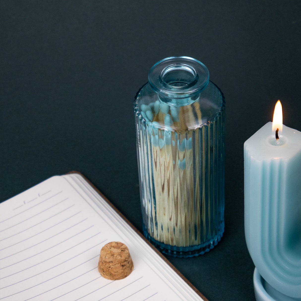 Elysian Wiggle Candle With Enamel Tray & Matches In Glass Jar
