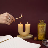 Elysian U Design Candle With Enamel Tray & Matches In Glass Jar