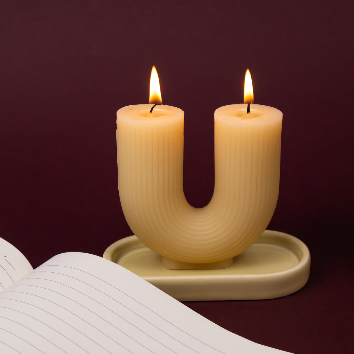 Elysian U Design Candle With Enamel Tray & Matches In Glass Jar