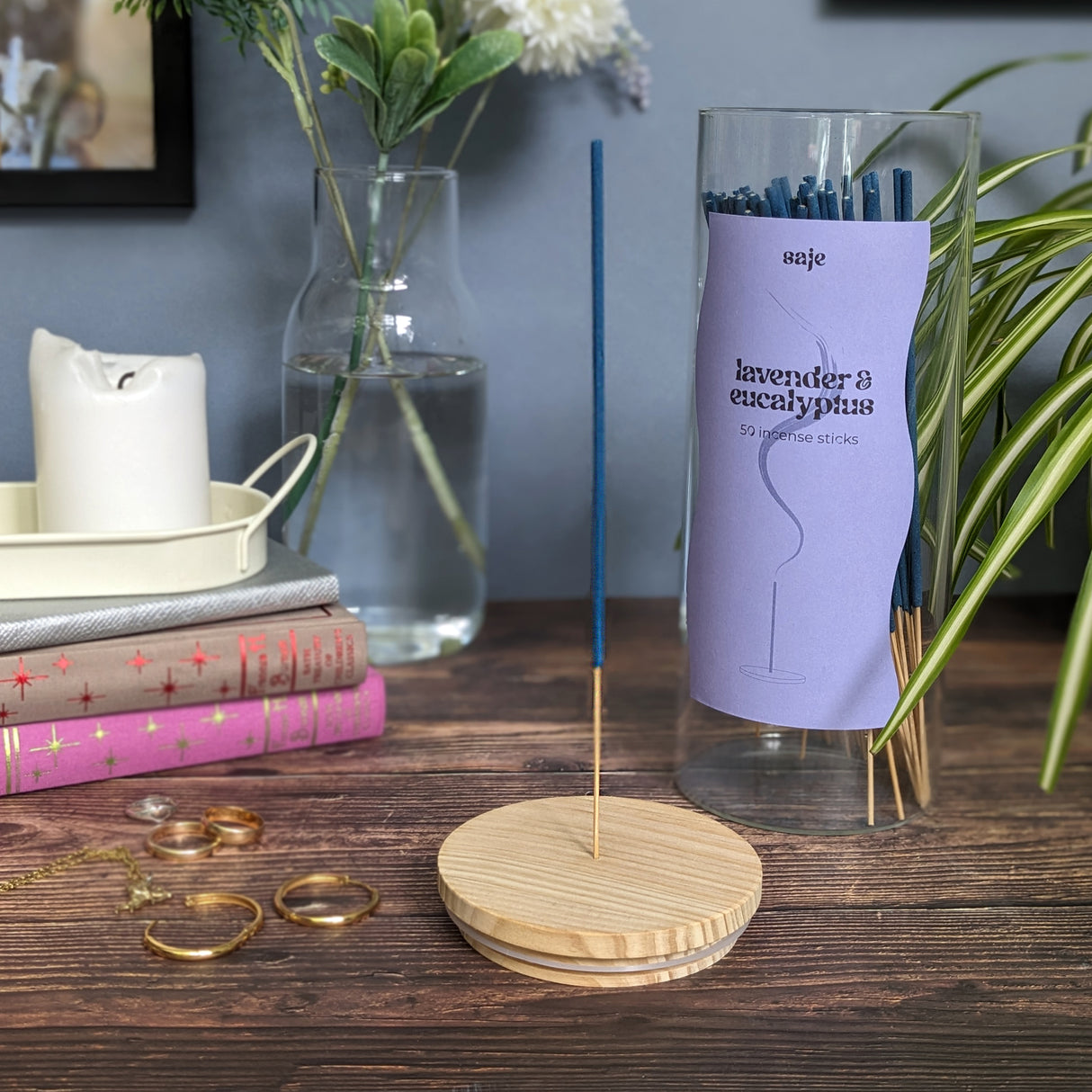 Saje Lavender & Eucalyptus Incense Sticks in Glass Jar