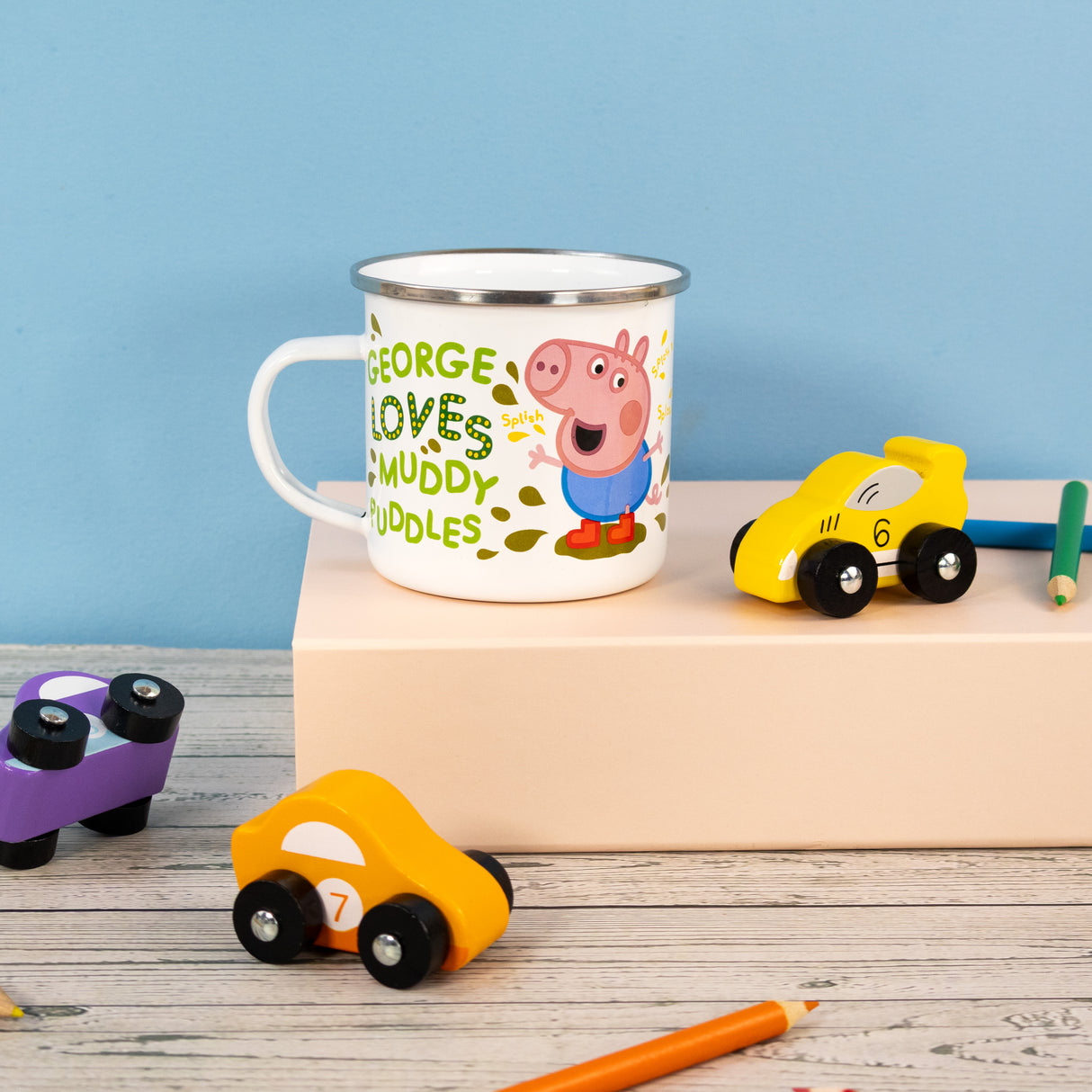 Peppa Pig Enamel Mug - George Loves Muddy Puddles Design