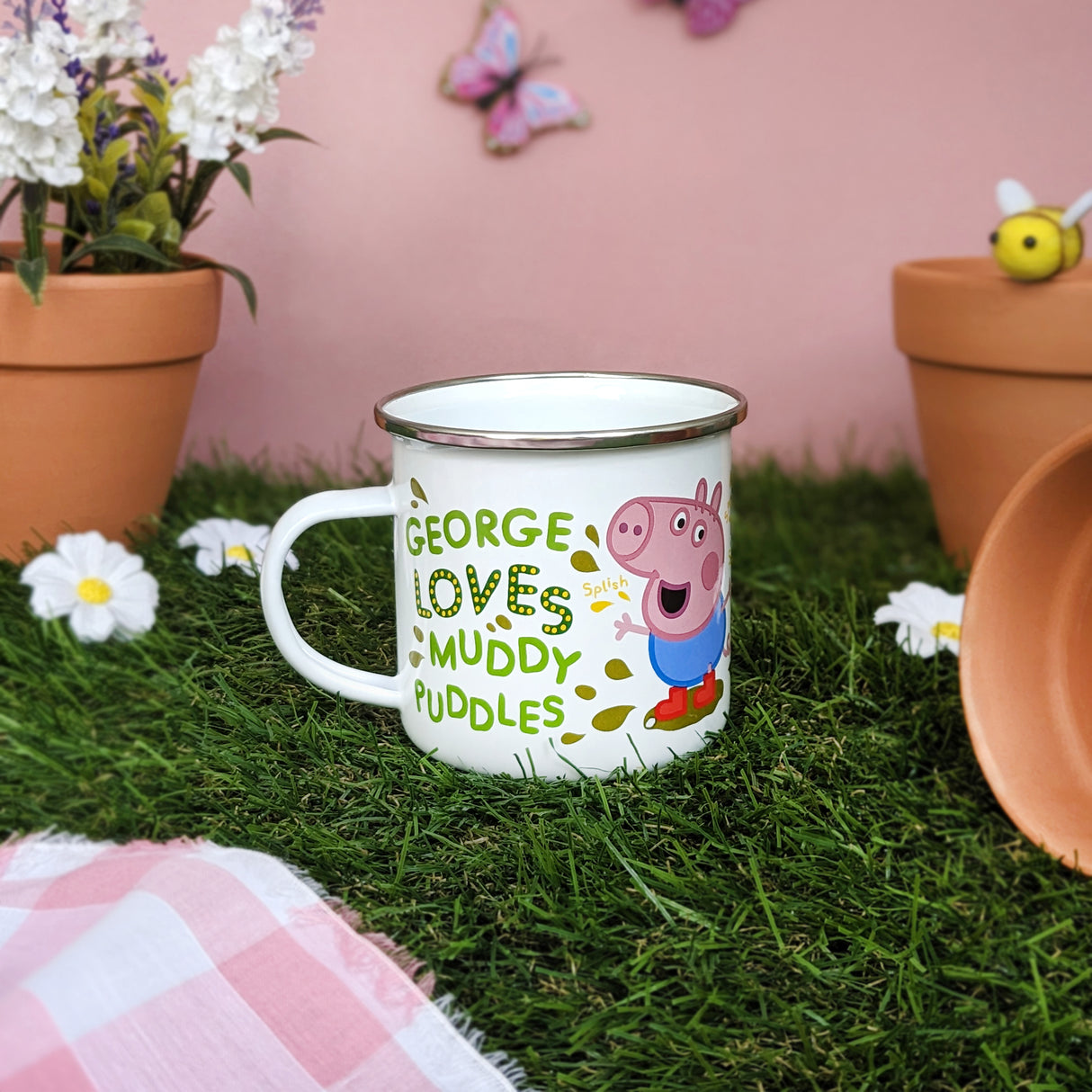 Peppa Pig Enamel Mug - George Loves Muddy Puddles Design