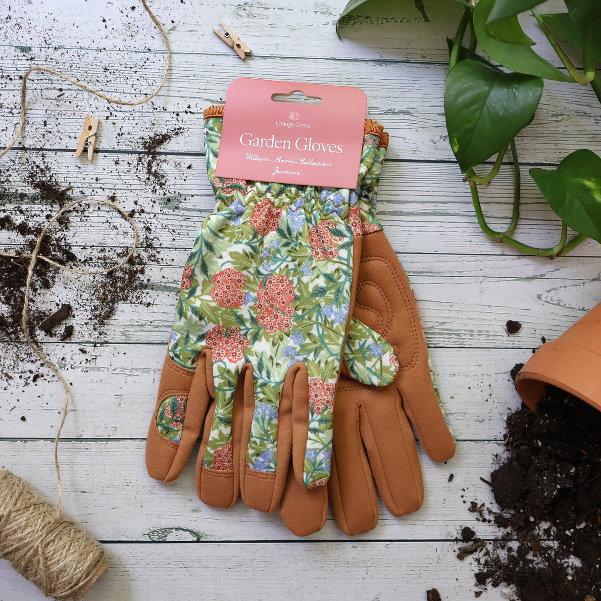 Orange Grove Outdoor Gardening Gloves - Women's One Size - William Morris Design - Padded With Elastic Cuffs