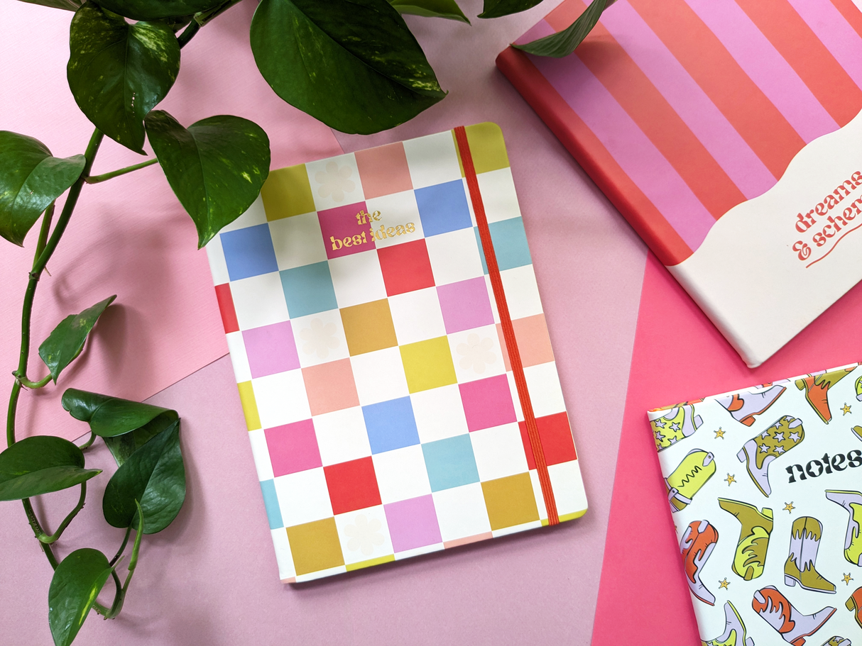Journal Notebook - Rainbow Check B5 Design
