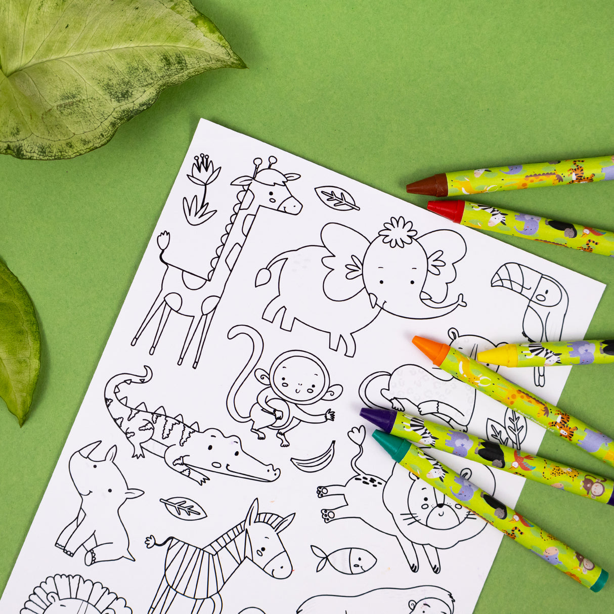 Jungle Animals Children's Colouring Set With Crayons & Stickers