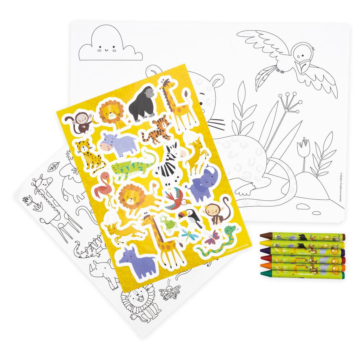 Jungle Animals Children's Colouring Set With Crayons & Stickers