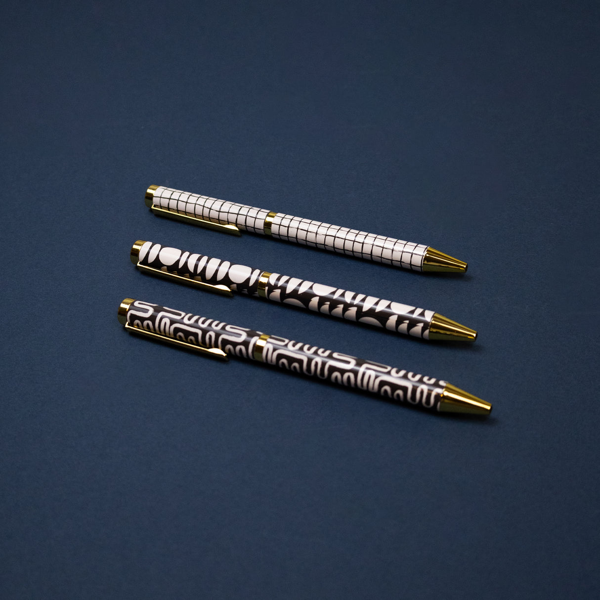 Elysian Monochrome Mixed Design Ballpoint Pens in Gift Box – Set of 3 Pens