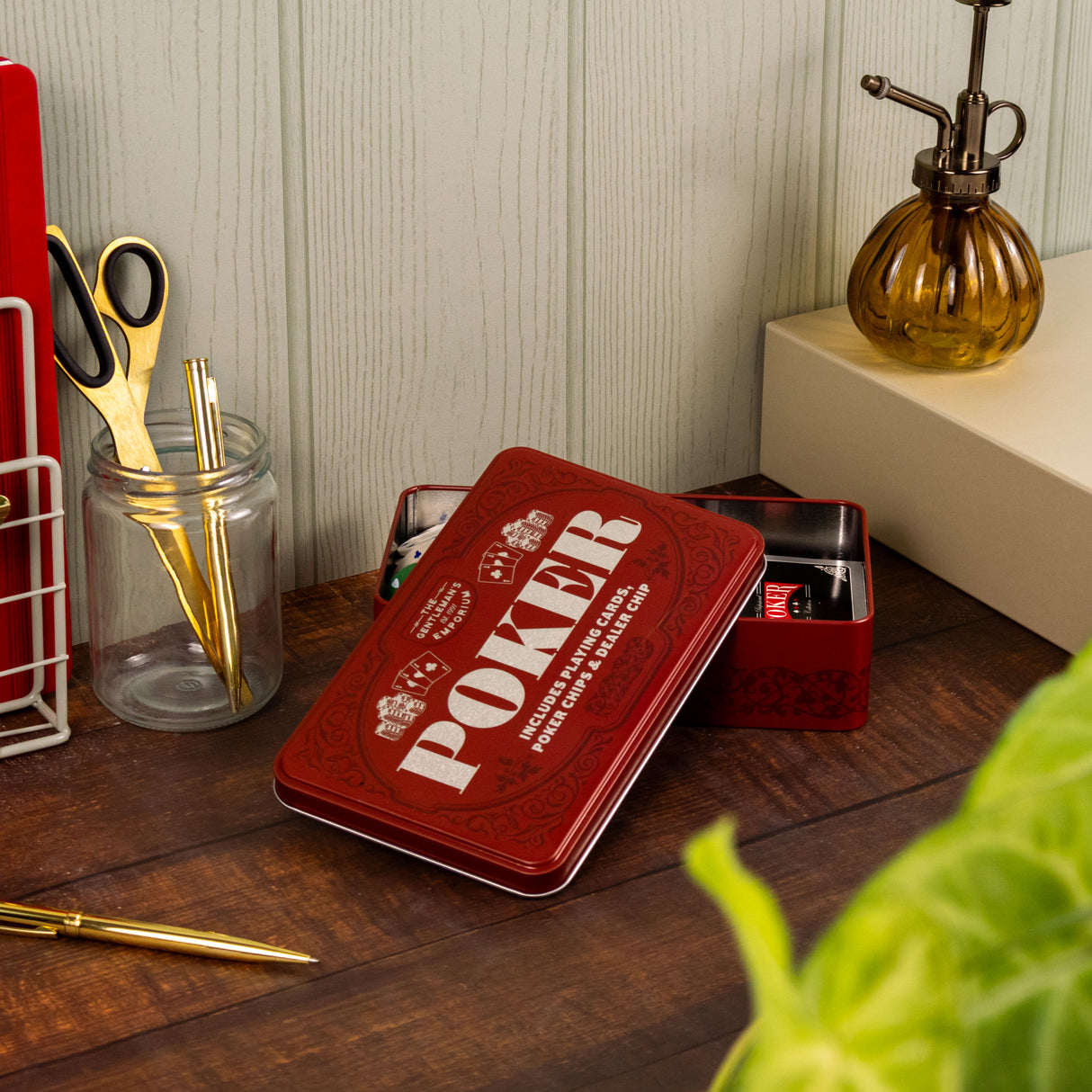 The Gentleman’s Emporium Poker Set – Classic Cards & Chips Gift in Burgundy Tin