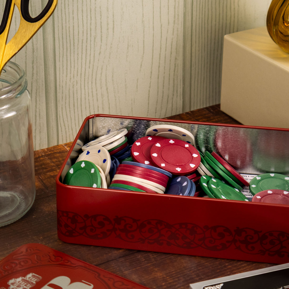 The Gentleman’s Emporium Poker Set – Classic Cards & Chips Gift in Burgundy Tin