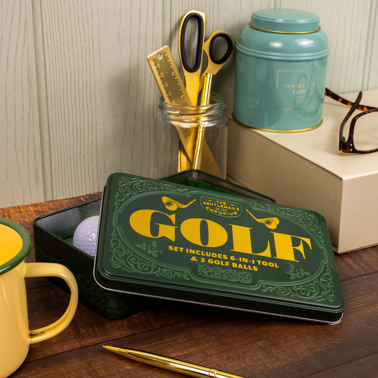 The Gentleman’s Emporium Golf Tin Set – 6-in-1 Golf Tool & 3 Balls