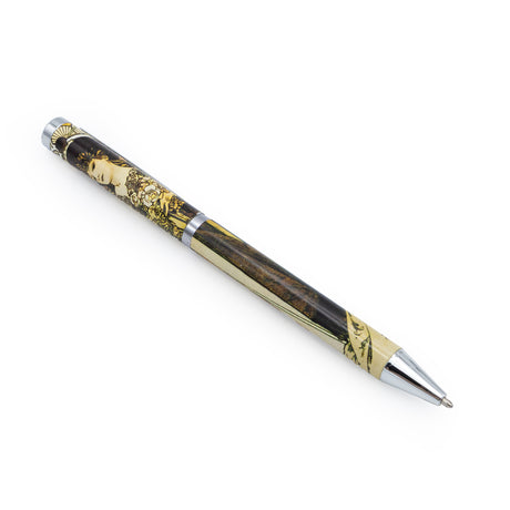 Alphonse Mucha Fine Art Ballpoint Pen – Black Ink Twist Pen in Gift Box – Elegant Stationery Gift