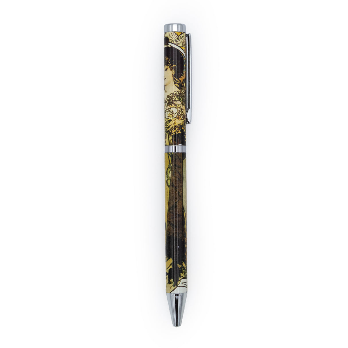 Alphonse Mucha Fine Art Ballpoint Pen – Black Ink Twist Pen in Gift Box – Elegant Stationery Gift