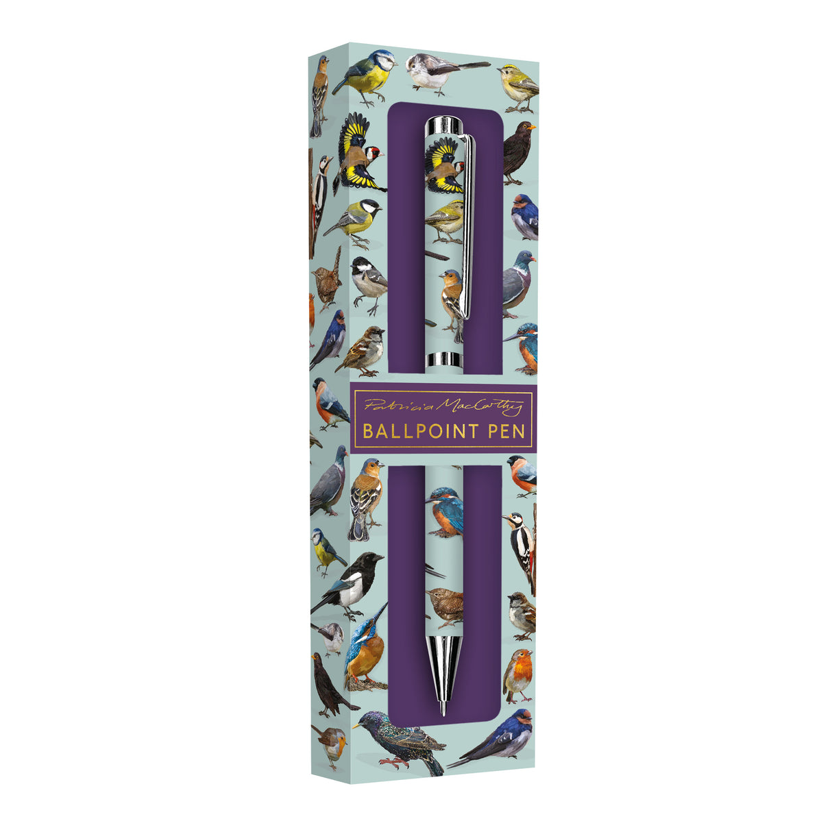 Birds Design Ballpoint Pen in Gift Box – Black Ink Twist Nib Pen – Beautiful Wildlife Bird Pattern Stationery Gift