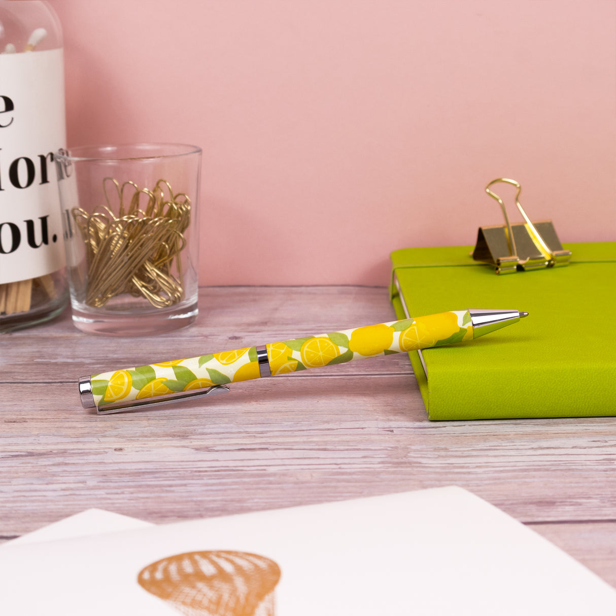 Lemons Ballpoint Pen in Gift Box – Twist Action – Black Ink – Fruit Design Stationery Gift