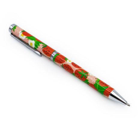 Strawberries Ballpoint Pen in Gift Box – Twist Action – Black Ink – Fruit Design Stationery Gift