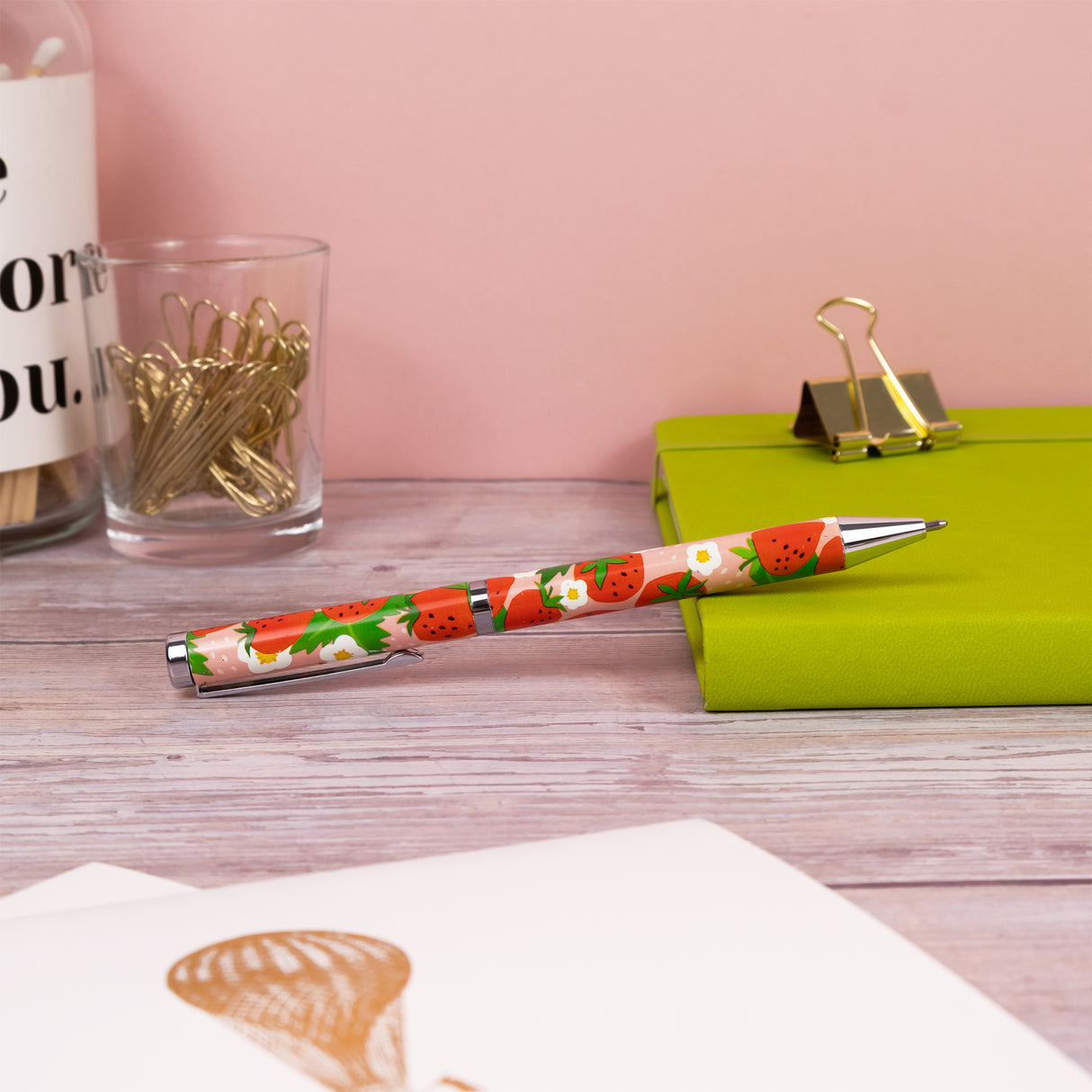 Strawberries Ballpoint Pen in Gift Box – Twist Action – Black Ink – Fruit Design Stationery Gift