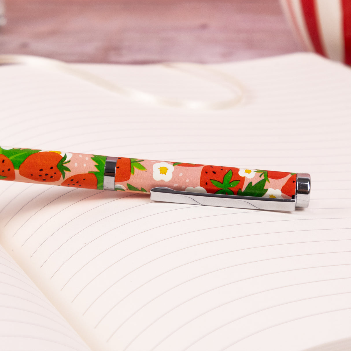 Strawberries Ballpoint Pen in Gift Box – Twist Action – Black Ink – Fruit Design Stationery Gift