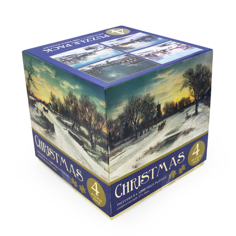 Christmas Scenes - Bumper 4 Puzzle Gift Pack - Festive British Christmas Jigsaws